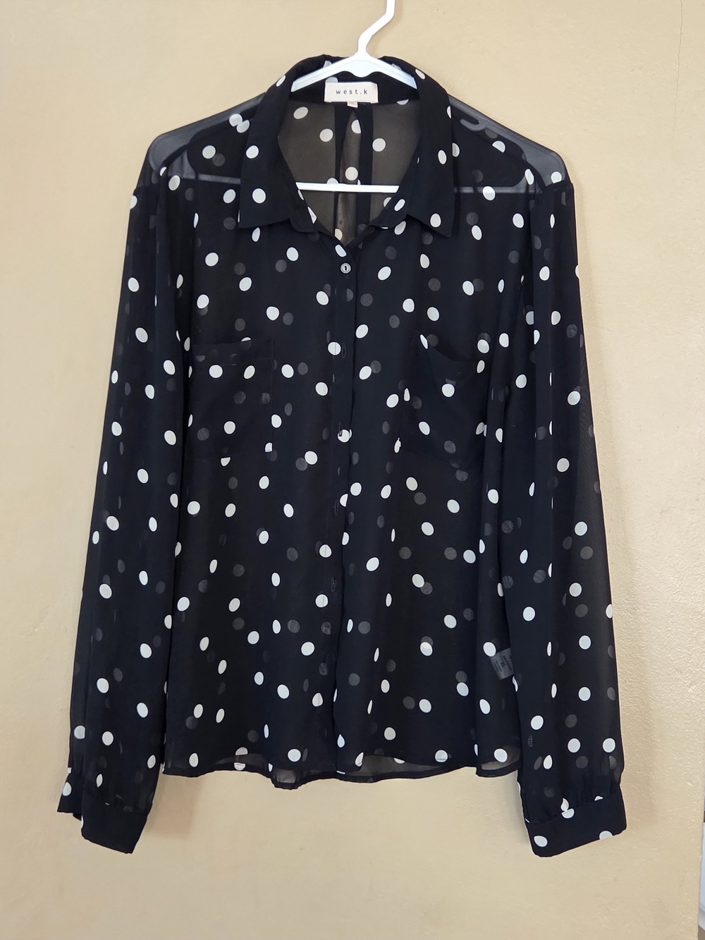 Sheer Black Polka Dot Button-Up Blouse
